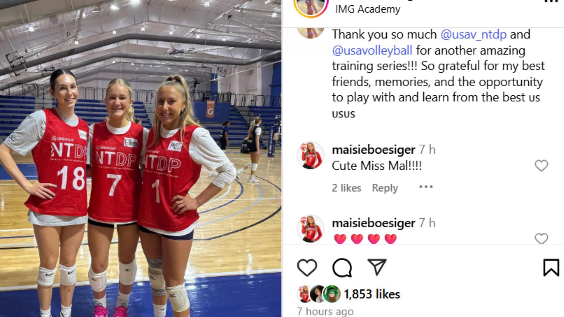 Screenshot of Instagram post (image via IG/@malorieboesiger).